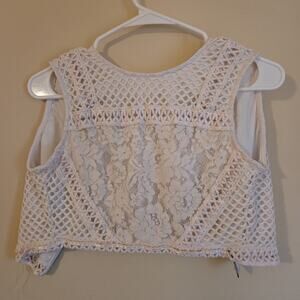 White Forever 21 Zip-Up Lace Vest/Cardigan